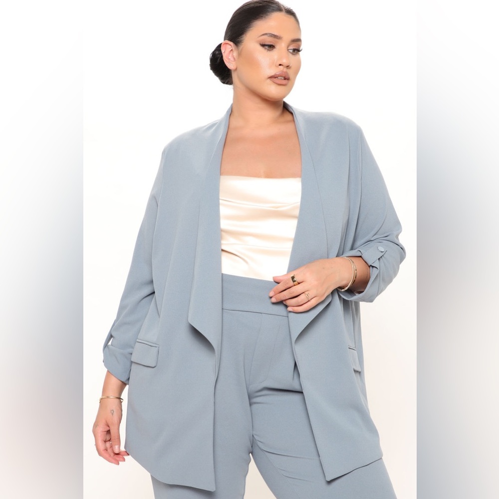 Fashion Nova Talia Open Front Blazer - Light Blue - 2X **3 FOR 30**